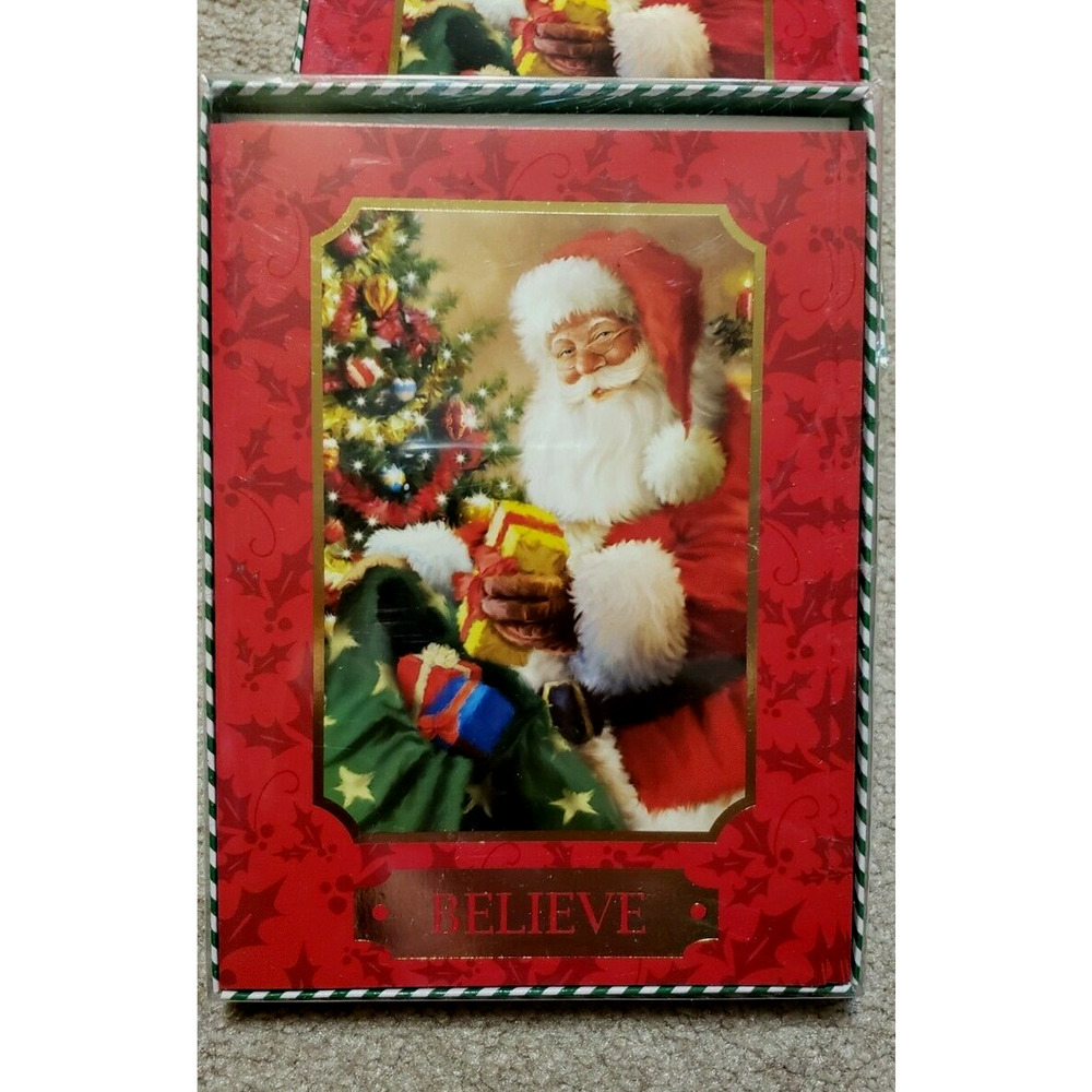 NEW 12 Ct Santa Claus CHRISTMAS CARDS w/Envelopes Foil 5" x 7"